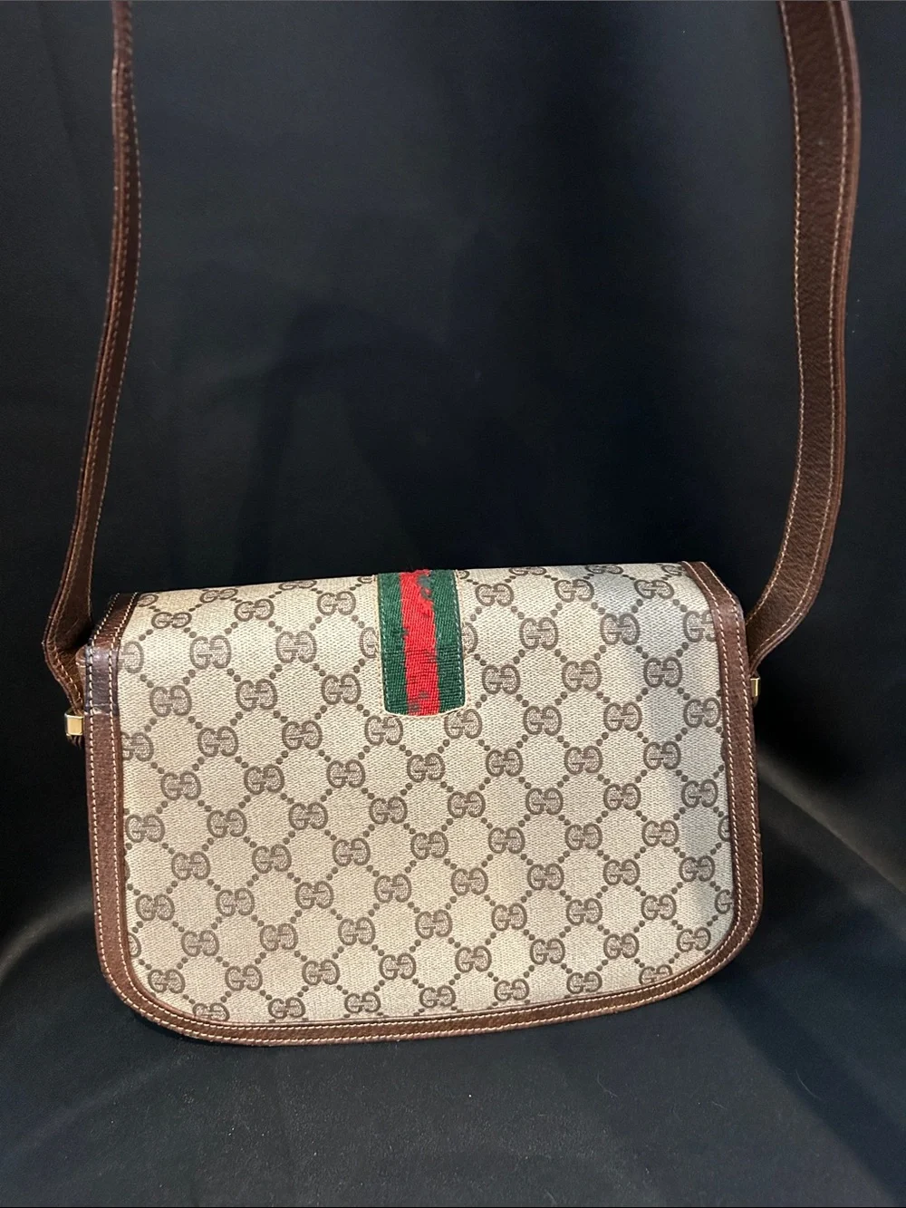 VTG Gucci Ophidia Coated Canvas Shoulder bag w/ Brown Trim Red/Green Sherry Line - Picture 8 of 17